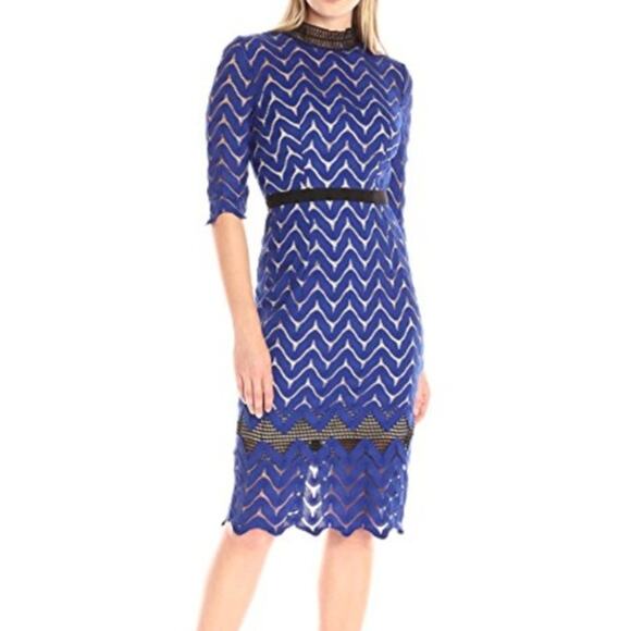 Jax Black Label Chevron Knit Illusion Midi Dress Cobalt Blue 14 - Picture 2 of 16